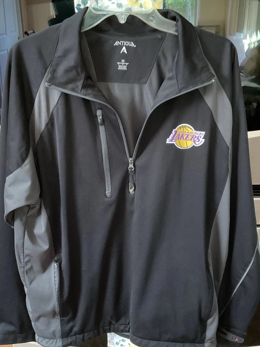 Los Angeles Lakers Lined Pullover Black & Gray Quarter Zip Logo Antique Sz Med